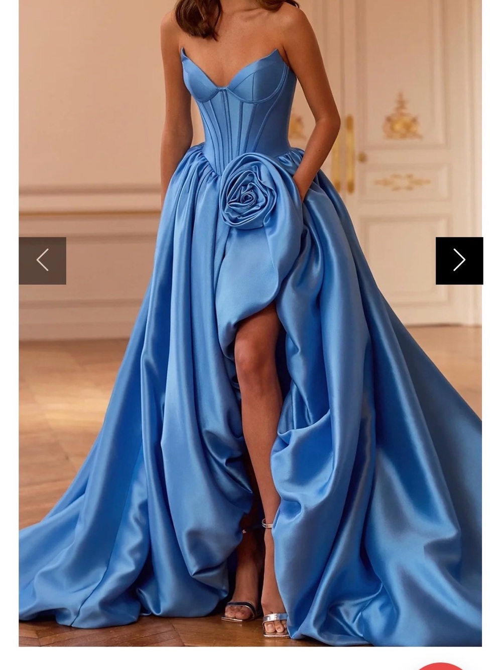 Sherri Hill Strapless Satin Ball Gown in Bright Blue with Rosette - Picture 4 of 4
